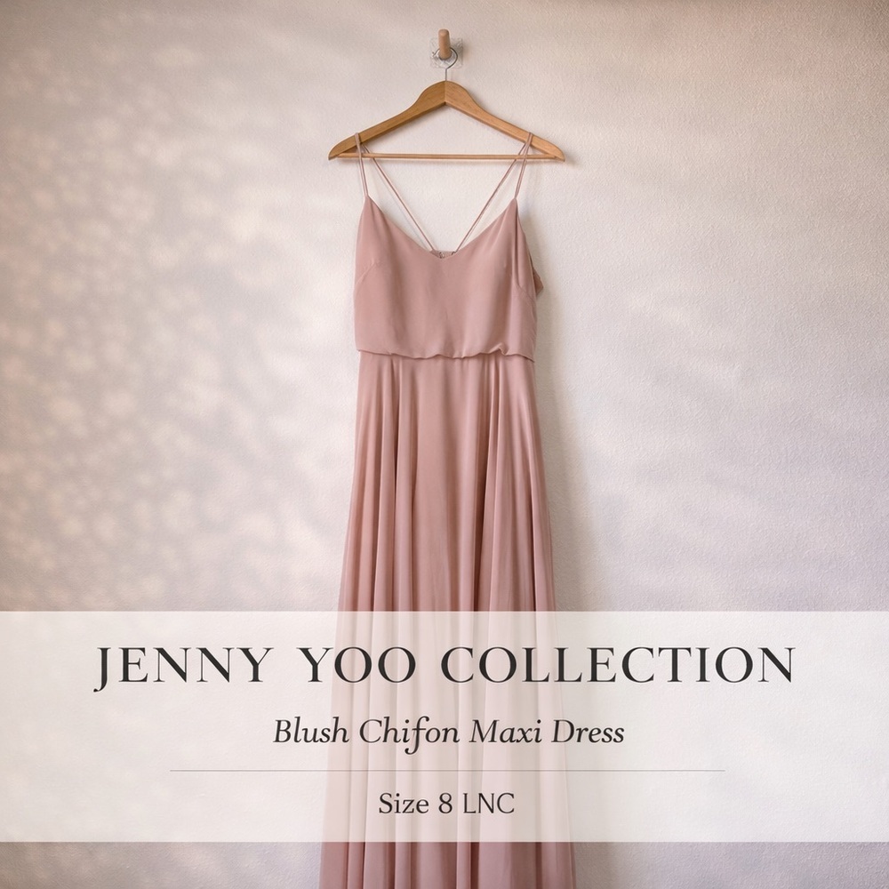 Jennyy Yoo Collection Blush Chiffon Maxi Dress Size 8